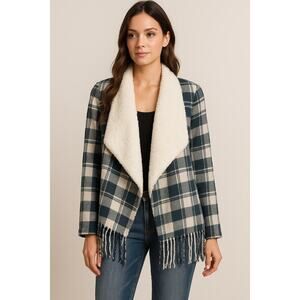 Hollister Plaid Sherpa Lined Fringe Jacket Size Small 100% Acrylic